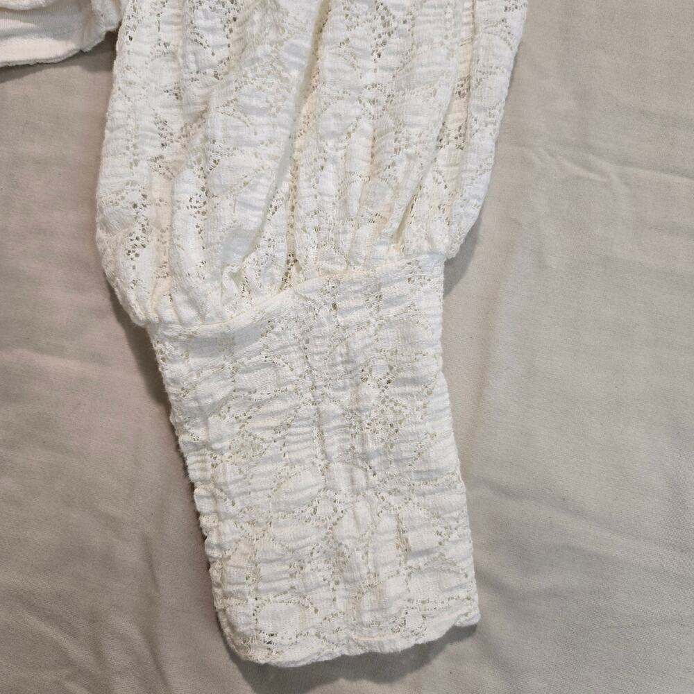 Free People Jasmine Tea Time Long Puff Lace Sleeve Top Open Back Sz S Romantic - Picture 2 of 13